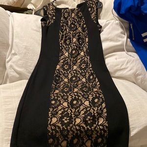 Dalia Dress size 2 Sheath Black Lace Over Beige Nude Sleeveless